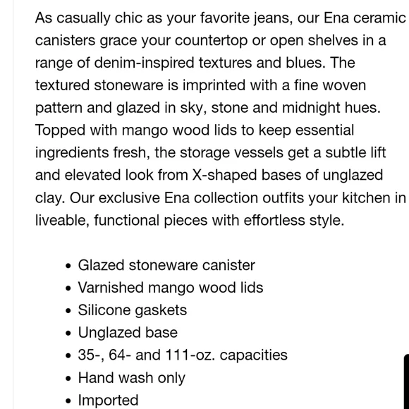 Crate and Barrel Ena Blue Canisters, Set Of 2, Medium and Small, NWT - Picture 15 of 16